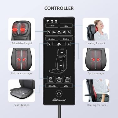 Масажне сидіння Snailax з підігрівом та Shiatsu масажем: спина, поперек, сідниці. Ідеальний подарунок для чоловіків та жінок