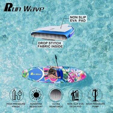 Надувний SUP Runwave: дошка для станд-ап паддлбордингу з антиковзким покриттям, комплект преміум аксесуарів, рожевий лотос, для початківців