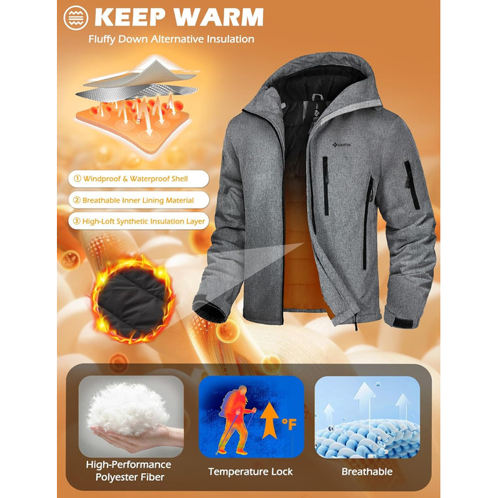 GEYSE чоловіча зимова куртка для сноубордингу та хайкінгу. Водонепроникна вітрозахисна куртка з інтегрованою системою підвіски та капюшоном. Колір: Areegrün (структурований сірий на чорному). Розмір: M