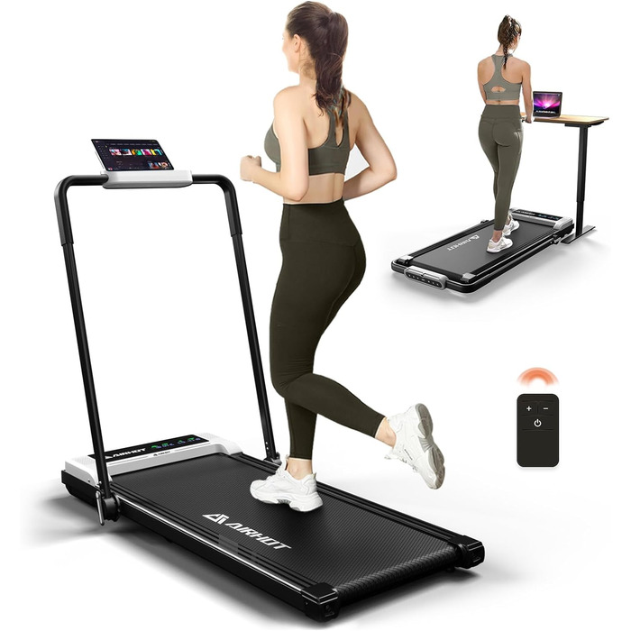 Бігова доріжка Walking Pad 2.5 к.с., тиха, під стіл, з пультом і LED-дисплеєм, компактна та портативна для домашнього офісу, біла з поручнем