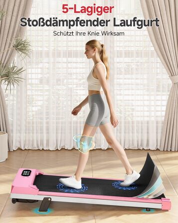 Біговий килимок Dskeuzeew з нахилом - бігові доріжки для дому, офісу, регульований нахил, електричний, портативний, Walkpad з LCD-дисплеєм, рожевий