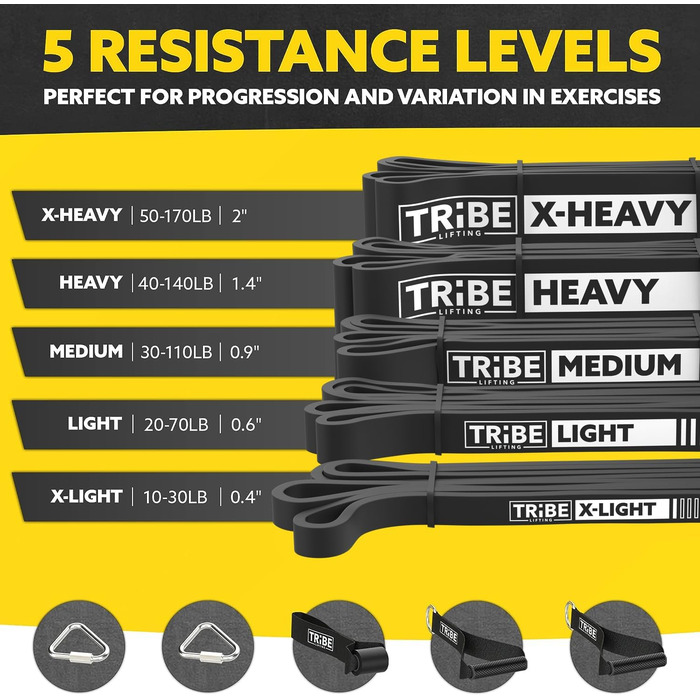 Пояс для підтягувань Tribe Lifting (4 шт.) - стрічки для фітнесу, кросфіту, силових тренувань 101.6 x 2.5 см