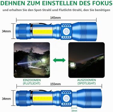 Ліхтарик Karrong LED з USB-зарядкою: Ультрафіолетовий (UV 395нм) та червоний світло, 7 режимів, магнітний корпус, акумулятор, для кемпінгу та походів (Синій, 2 шт)