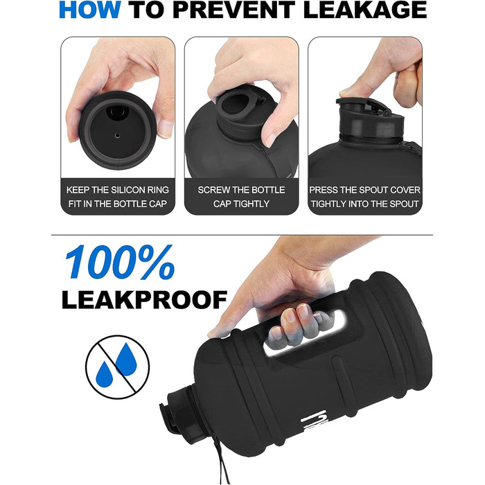 Спортивна пляшка для води Vennerli 2.2L з нержавіючої сталі, без BPA, з ручкою, чорна