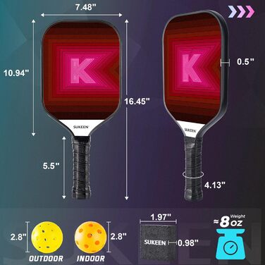 Набір ракет для піклболу Sukeen: 2 ракетки з фібергласовою поверхнею, для чоловіків та жінок, рожево-червоний колір