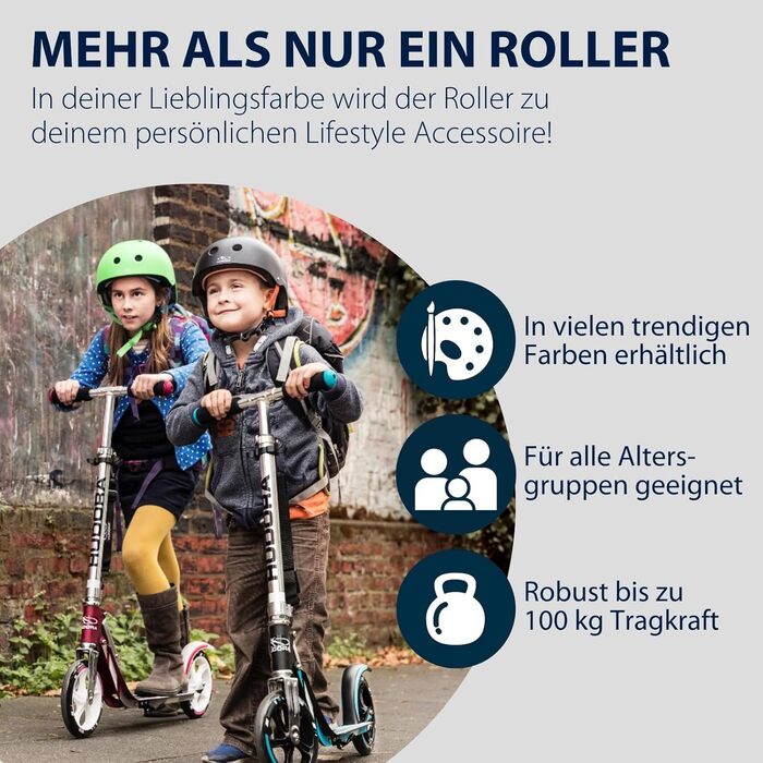 Самокат HUDORA BigWheel 205 - Міцний алюмінієвий самокат, регульована висота, складаний, з підставкою. Підходить для дітей та дорослих, до 100 кг, чорний/антрацит