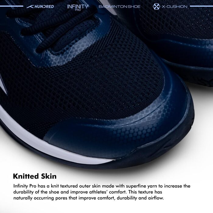 Бадмінтонні кросівки HUNDRED Infinity Pro для чоловіків | Дихаюча сітка та поліестер | Для бадмінтону, тенісу, сквошу, настільного тенісу, баскетболу та падел-тенісу (Синій/Білий, 42 EU)