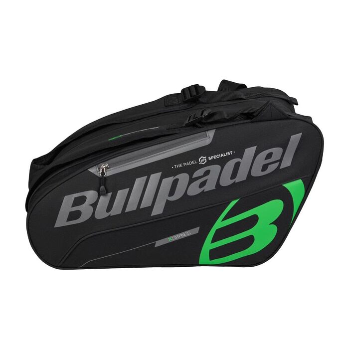 Сумка для тенісу Bullpadel Tour чорна з зеленими деталями для 2-х ракеток + одягу