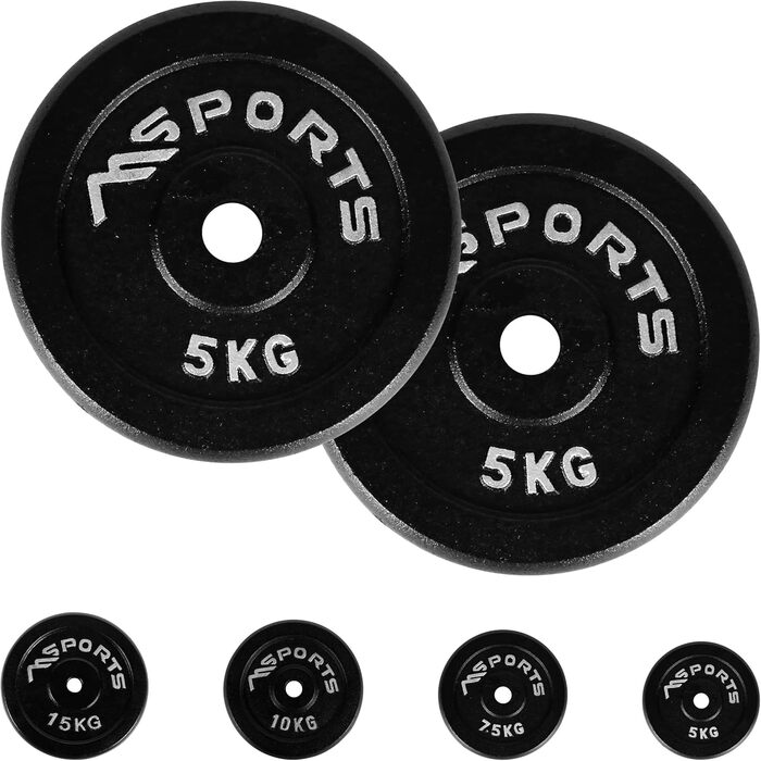 Професійні гантельні диски MSPORTS, 2x5 кг, чавунні, чорні
