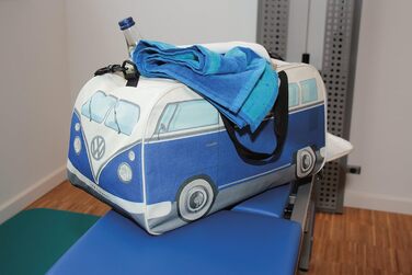 Сумка BRISA VW Retro-Sport у формі автобуса Volkswagen T1 Bulli, синьо-бежева, мала (50x25x26 см), через плече, для фітнесу