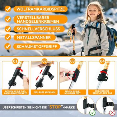 Дитячі телескопічні трекінгові палиці UnderwoodAggregator для походів та лиж, легкі алюмінієві палиці для дітей 6-12 років, жовті, 2 шт.