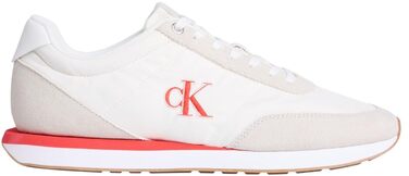 Чоловічі кросівки Calvin Klein Runner Retro Mix з логотипом, бежеві (Beige Marshmallow White Orange), розмір 41 EU