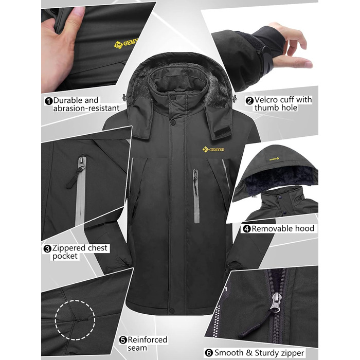 Чоловіча зимова куртка GEMYE, непромокальна, чорна (M, сірий колір 01)