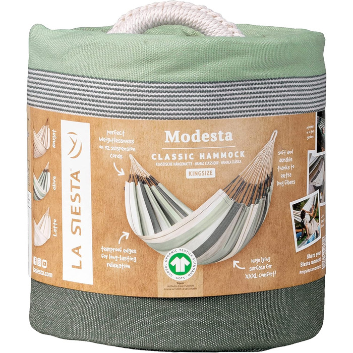Гамак LA SIESTA Modesta Olive Kingsize з органічної бавовни, оливковий