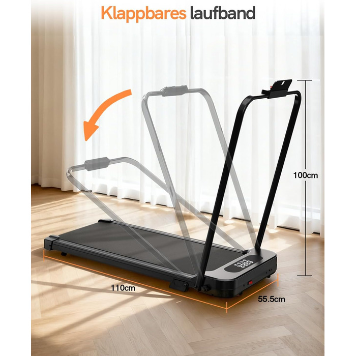 Біговий доріжка HomeFitnessCode з нахилом - Walkpad для дому. Компактний, електричний, 1-8 км/год. Чорний