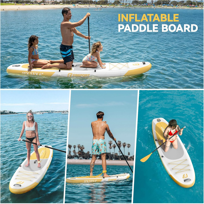 FBSPORT SUP дошка Stand Up Paddle 335см для дорослих, надувна, комплект з насосом та аксесуарами для йоги, серфінгу та подорожей (жовта)