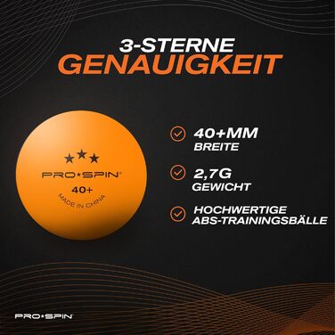 PRO SPIN тенісні м'ячі для настільного тенісу, помаранчеві, 3 зірки, 40+, ABS, для тренувань і змагань, 60 шт.