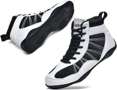 Боксерські черевики чоловічі хай-топ, професійні, для тренувань, антиковзкі, дихаючі, унісекс (43 EU, чорний/білий)