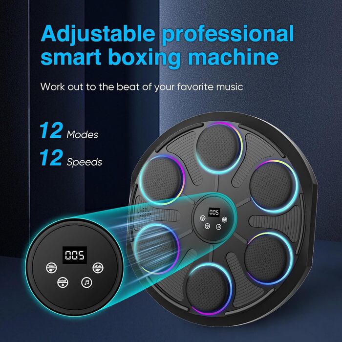 Музична боксерська машина з LED підсвіткою та Bluetooth, настінна, з рукавичками, 9 режимів швидкості, для дітей та дорослих