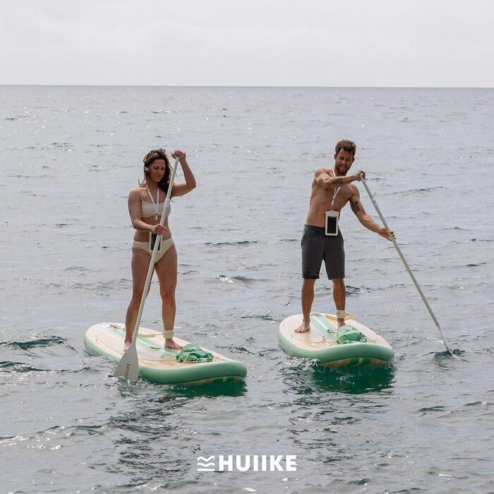 Надувний SUP-борд HUIIKE Stand Up Paddle Board з аксесуарами: весло, фіни, насос. Стабільний та міцний, 305 × 84 × 15 см, до 130 кг (Paulownia Mint - Full Pack)