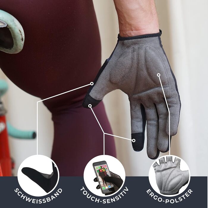 Велосипедні рукавички MACCIAVELLI - MTB, унісекс, сенсорний екран, чорні