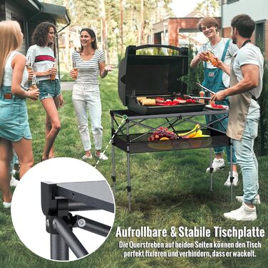 Складний туристичний стіл GARLLEN 100x50 см, 2 положення висоти (70/87 см), з розкатною стільницею, сталевий, для пікніка, грилю, саду, включно з сумкою