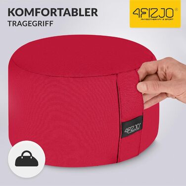 Подушка для медитації 4FIZJO кругла, червона, з гречаним лушпинням 32x20 см, бавовняний знімний чохол - для йоги та сидіння