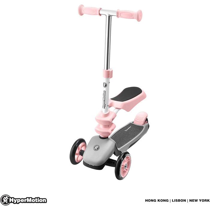 Самокат дитячий Kinderroller 3в1 рожевий: самокат-біговел-колісний скутер з сидінням для дівчаток та хлопчиків