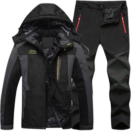 Чоловічий гірськолижний костюм 2 в 1 з капюшоном: куртка та штани. Теплий термокостюм, вітронепроникний сніговий костюм для зимових видів спорту. Чорний, розмір L