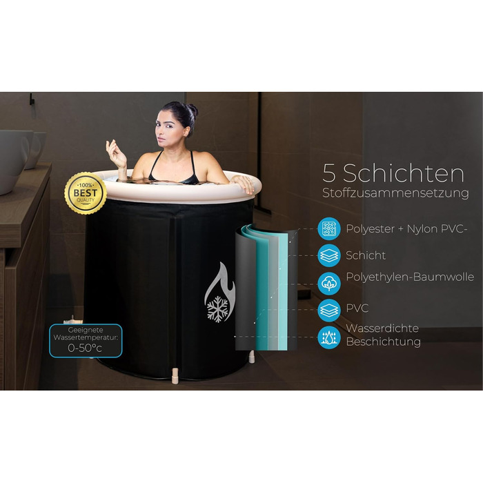 Ванна для криотерапії Retino™ XXL з кришкою, сидінням та термометром (Wim Hof Method)