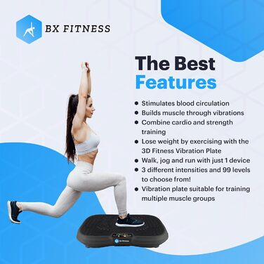 BX Fitness 3D вібраційна платформа для кардіо та силових тренувань, чорна