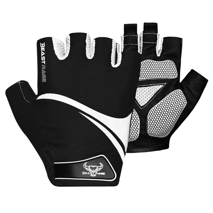 Велосипедні рукавички BEAST RAGE без пальців для жінок та чоловіків, дихаючі, з антиковзною долонею, амортизація, гелеві подушки, для шосе, MTB, маунтінбайкінгу, білі, розмір L