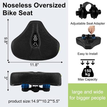 Зручний велосипедний сідло Oversize для чоловіків та жінок, 24 см, Memory Foam, вологостійке, для Peloton, фітнесу, електровелосипедів та міських велосипедів