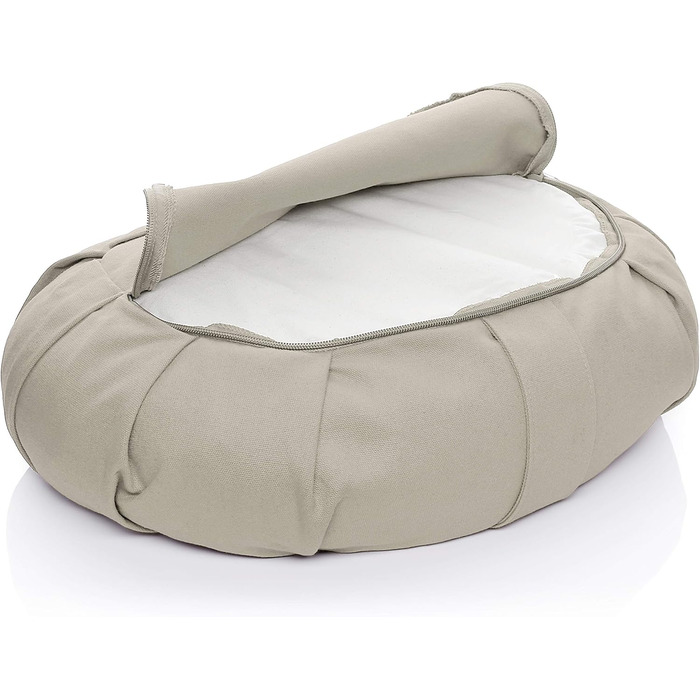 Подушка для йоги BODYMATE Halbmond 42x30x15 см, сіра, з гречаним лушпинням, знімний чохол з бавовни