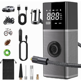 OneAmg електричний насос-компресор 6000мАг USB, 150PSI/10,3Бар, 12В/120Вт, портативний для велосипедів, авто, мотоциклів, м'ячів, з LED-підсвіткою і 5 режимами накачування
