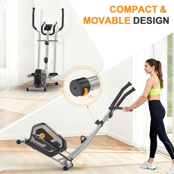 Еліптичний тренажер Crosstrainer 3-в-1 з LCD-монітором, 16 рівнів навантаження та 6 кг маховиком (Оранжевий + Срібний)