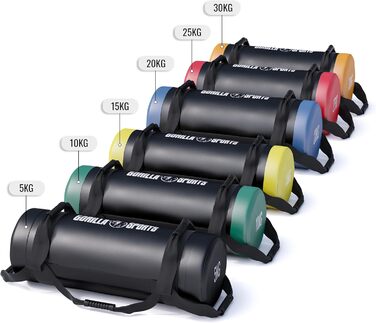GORILLA SPORTS Фітнес Power Bag 5-30 кг, нековзні ручки, наповнений, штучна шкіра – мішок для кросфіту, тренувань, силових вправ, спортзалу