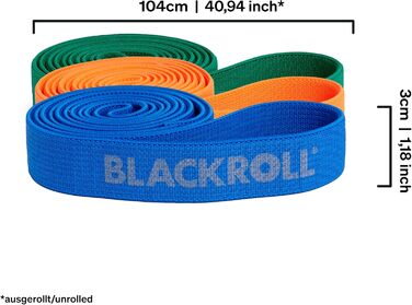 BLACKROLL SUPER BAND 104 см – еспандер для фітнесу та реабілітації, тканинна стрічка для зміцнення м'язів, набір 3 шт (помаранчева, зелена, синя), різні рівні опору, німецька якість, прана, гіпоалергенна