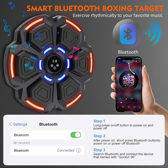Музичний бокс-машина Snawowo для дорослих з LED підсвічуванням, Bluetooth, 9 режимами швидкості, режимом підрахунку та боксерськими рукавичками