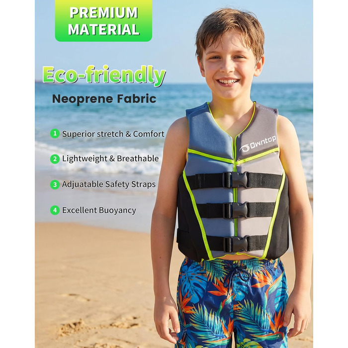 Owntop Світлотехнічна жилетка для плавання, регульована, з трьохточковим ременем безпеки, для дітей та підлітків, жовта (L). Підходить для каякінгу, плавання, риболовлі та снорклінгу.