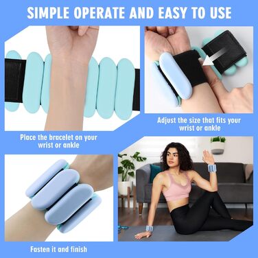 Ваги для зап'ястя та щиколоток - 1 пара (0.45 кг кожний) | Регульовані ваги для зап'ястя та щиколоток, силіконові браслети для рук та ніг | Для йоги, танців, пілатесу, плавання, ходьби та тренажерного залу (Блакитний)