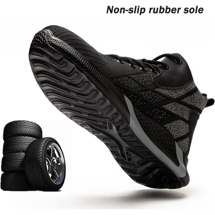 Черевики безпеки легкі чоловічі/жіночі робочі з металевим капом дихаючі антиковзкі черевики з металевим капом 35-48 EU (48 EU, Чорний)