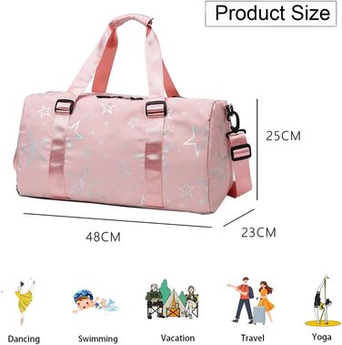 Дитяча спортивна сумка-рюкзак з відділенням для взуття та мокрих речей, спортивна сумка для дівчаток зі зірковим малюнком, для занять гімнастикою та танцями (зелена, рожева)