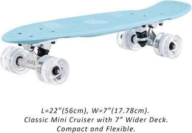 Скейтборд KMX Classic Mini Cruiser 22/27 дюймів для дітей, підлітків та дорослих. Алюмінієві осі, підшипники ABEC-9, колеса 60мм, колір Aqua Blau