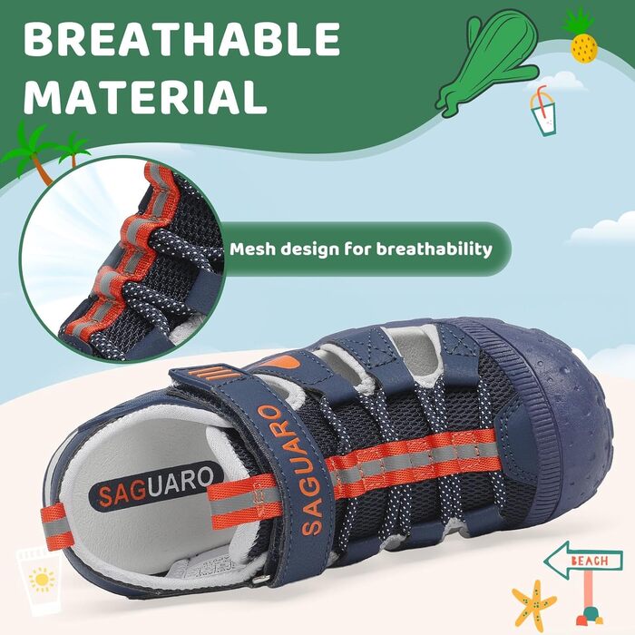 Сандалі дитячі SAGUARO для хлопчиків та дівчаток трекінгові, дихаючі, нековзкі, для походів (Сині, 38 EU)