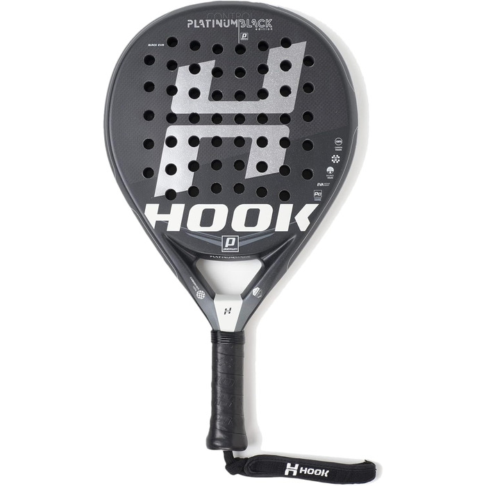 Унісекс падельна ракетка Hook Platinum Black Spyder, 355/365 г, 100% карбон, контроль 95%, EVA, середній баланс, піщане покриття, кругла форма