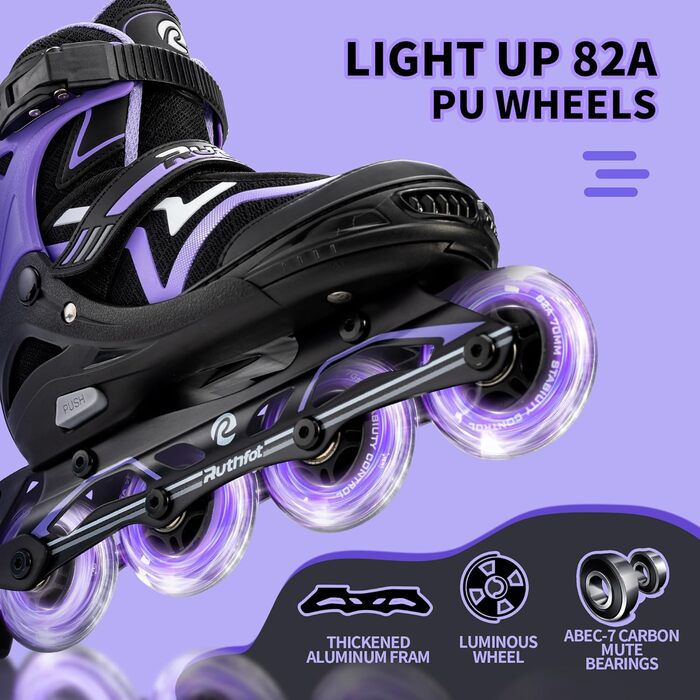 Регульовані ролики для дітей (хлопчики та дівчатка), світлові ролики, розмір L (37.5-41), фіолетовий