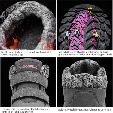 Зимові черевики VisionReast для чоловіків та жінок. Теплі, з підкладкою, снігоступи, трекінгові черевики, валенки, зимові чоботи. Неслизькі, Outdoor, з клямкою, 42 EU, сірі.