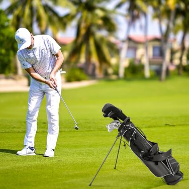 LIFEZEAL Гольф-сумка: портативна сумка для ключок з 4 перегородками, сумка-станд для гольфу з регульованим плечовим ременем, легка чорна сумка для чоловіків та жінок