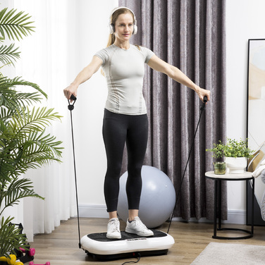 Тренажер HOMCOM Vibration Plate з 2 фітнес-гумками, 99 рівнями вібрації до 120 кг, для ефективного тренування всього тіла 200 Вт